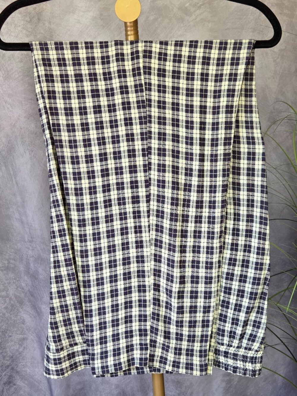 Vintage Women's David Hollis Classic Navy/White Check Plaid Trousers Sz XL NWOT